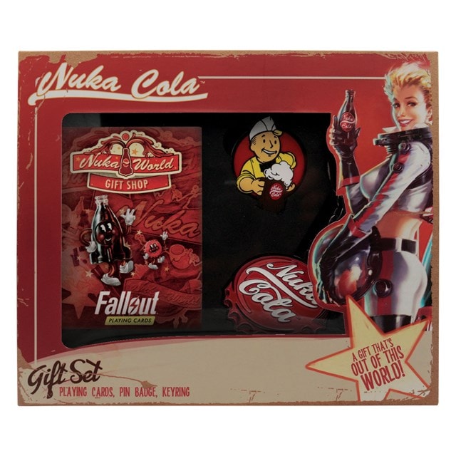 Nuka-Cola Keyring, Pin Badge & Playing Cards Fallout Gift Set - 6