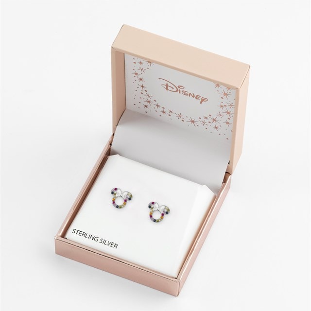 Minnie Mouse Sterling Silver Rainbow Cz Stone Set Stud Earrings - 2
