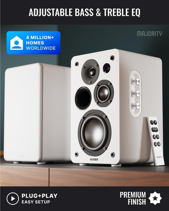 Majority D100X White Bluetooth Bookshelf Speaker - 6