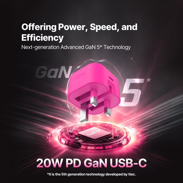 Ttec SmartCharger Pro Neon Pink 20W Wall Plug and USB-C Cable Pack - 3
