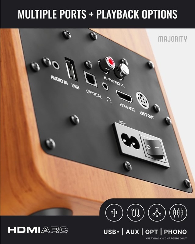 Majority D70X Walnut Bluetooth Bookshelf Speaker - 5