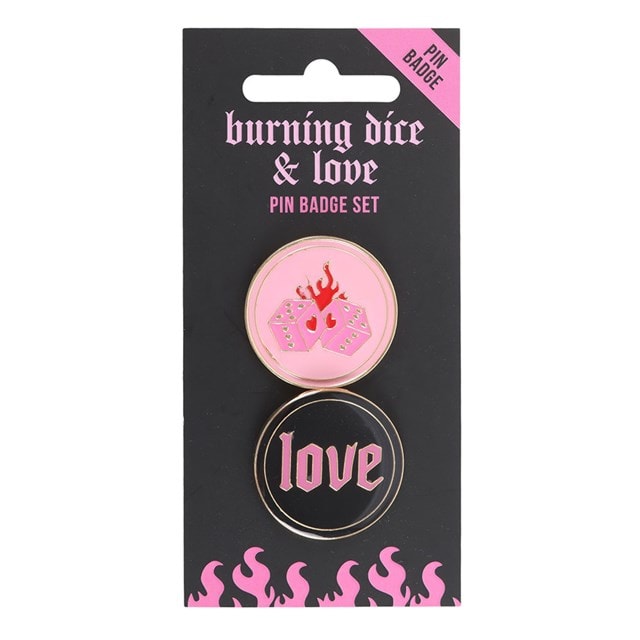 Flaming Dice And Love Pin Badge Set - 3