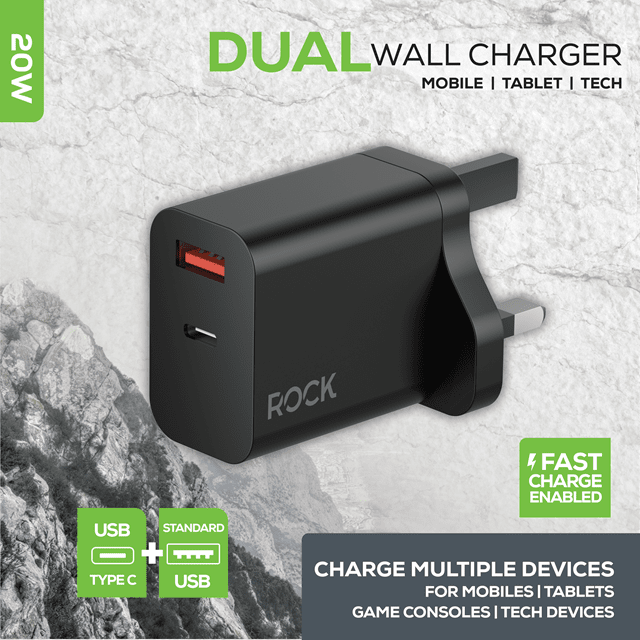 Rock 20W Black Dual USB & USB-C Plug - 3