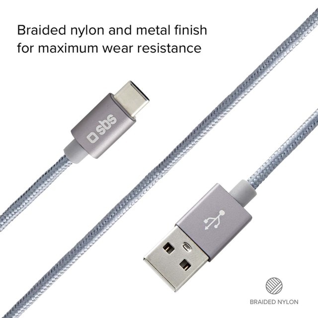 SBS Braided Silver USB-C Cable 1.5m - 4