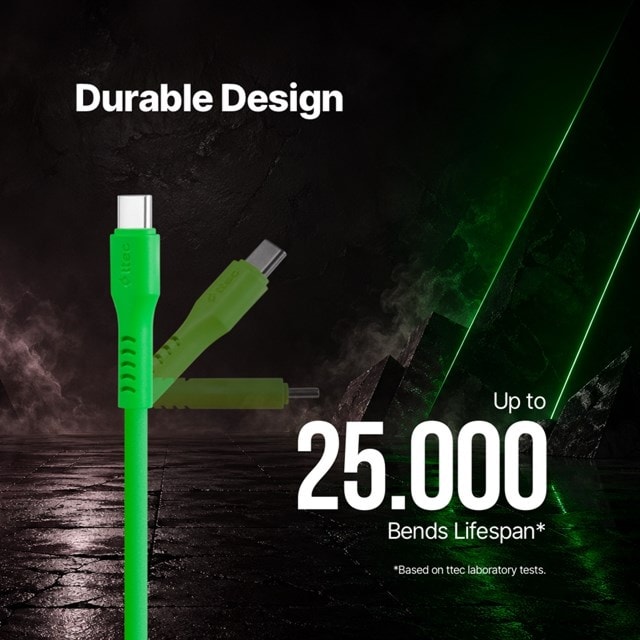 Ttec USB-C -USB-C Neon Green 60W Fast Charging/Data Cable - 9