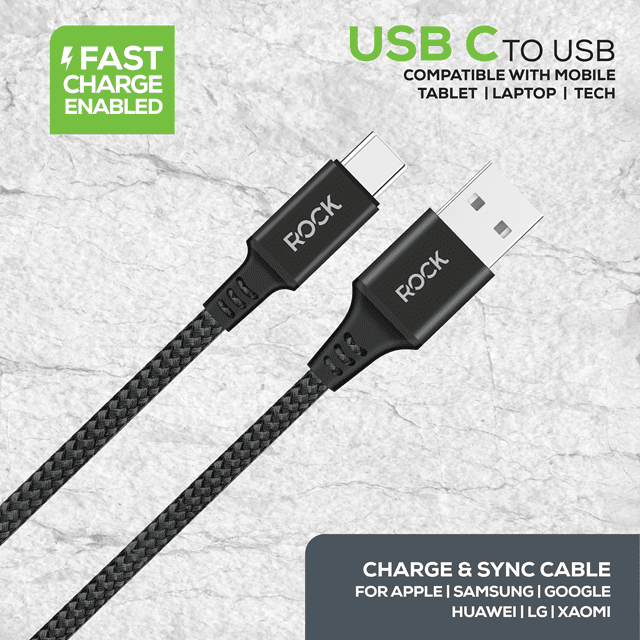 Rock Black Braided USB-C Cable 1M - 3