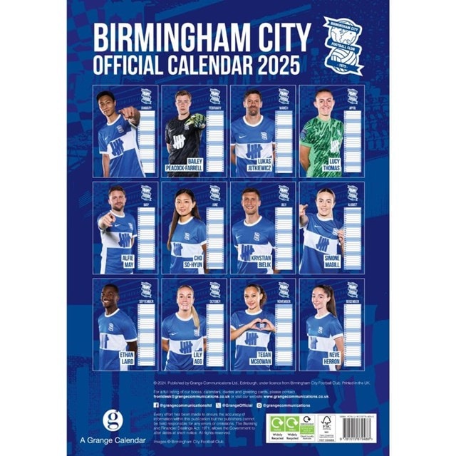 Birmingham City FC 2025 Calendar A3 - 5