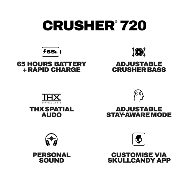 Skullcandy Crusher 720 True Black Bluetooth Headphones - 12