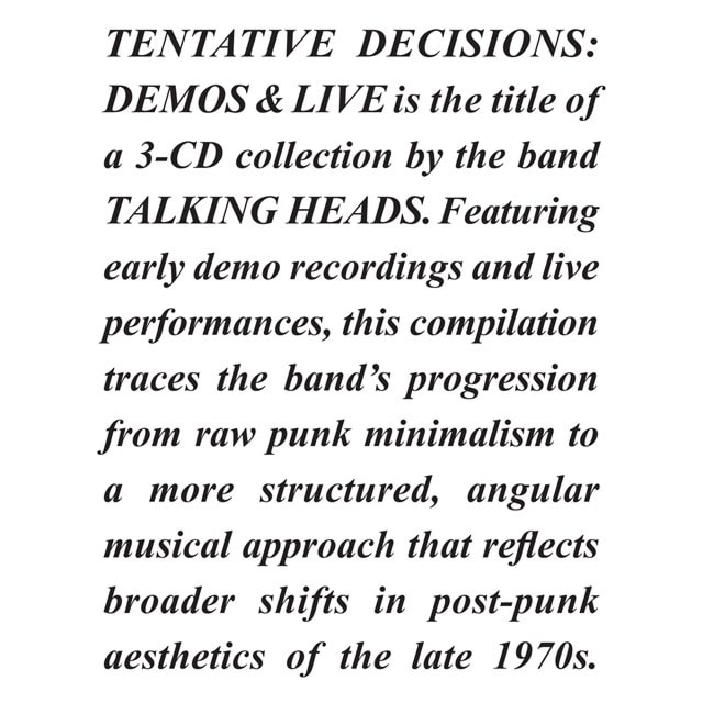 Tentative Decisions: Demos & Live - 2
