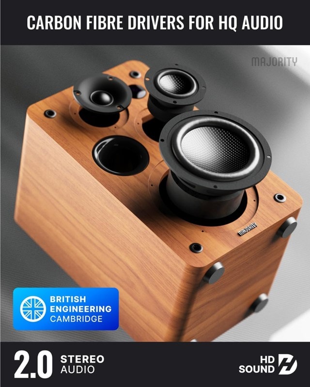 Majority D100X Walnut Bluetooth Bookshelf Speaker - 3