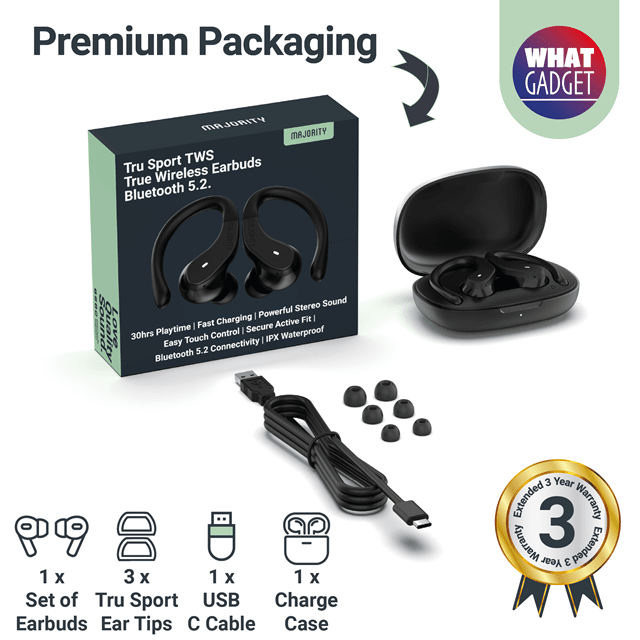 Majority Tru Sport Black True Wireless Bluetooth Earphones - 8
