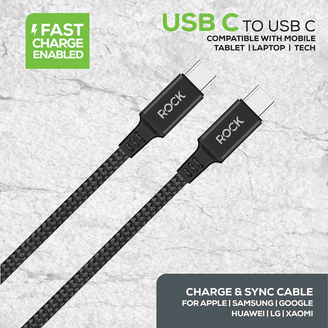 Rock Black Braided USB-C to USB-C Cable 1M - 3