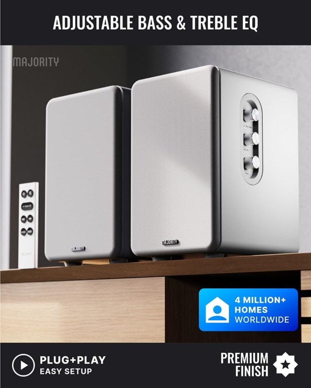 Majority D70X White Bluetooth Bookshelf Speaker - 6