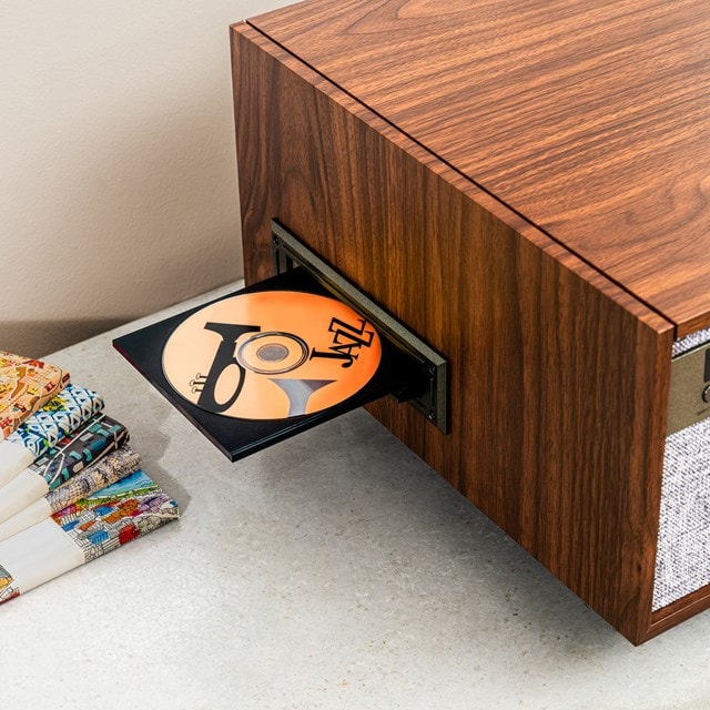 Victrola Century Walnut Bluetooth Turntable with Legs, Clock, CD & Cassette - 10