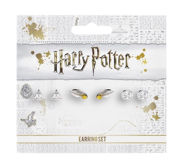 Deathly Hallows Golden Snitch Platform Harry Potter Stud Earring Set - 1