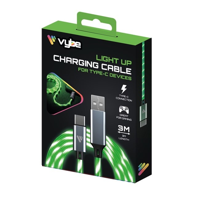 Vybe Light-Up Green USB-C Cable 3m - 3