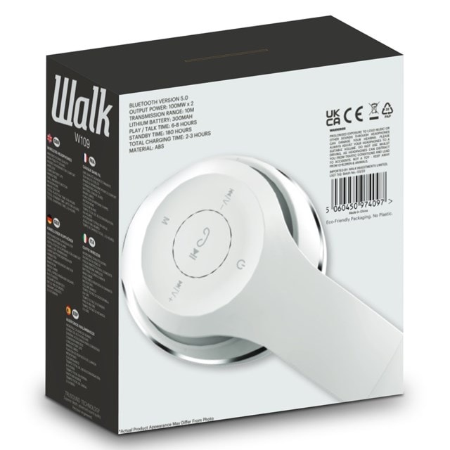 Walk Audio W109 White Bluetooth Headphones - 6