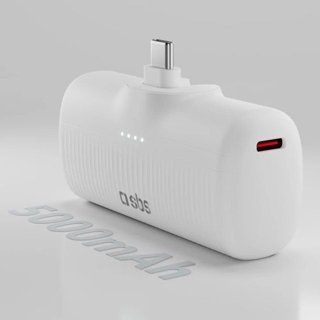 SBS Eco Range White 5000mAh Power Bank with Integrated USB-C Cable - 3