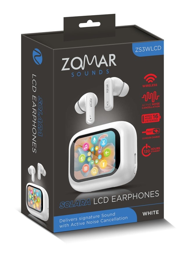 Zomar Sounds ZS3 White True Wireless Earbuds with LCD Screen - 2
