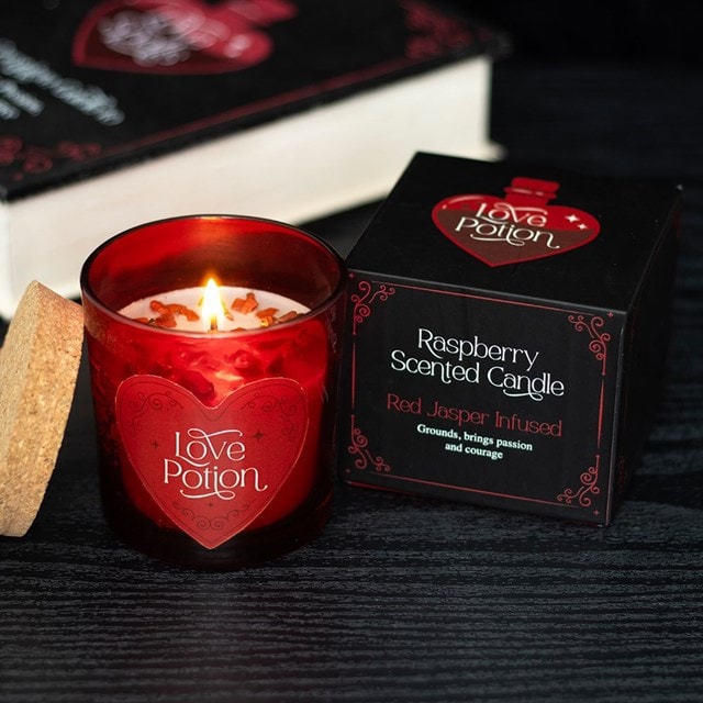 Love Potion Raspberry With Red Jasper Chips And Cork Lid Scented Glass Candle - 5