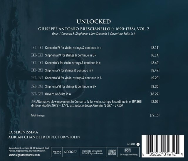 Unlocked: Brescianello: Opus 1: Libro Secondo/Orchestral Suite in A - Volume 2 - 2