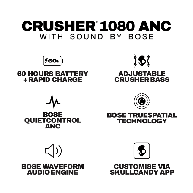 Skullcandy Crusher 1080 ANC True Black Active Noise Cancelling Bluetooth Headphones - 12
