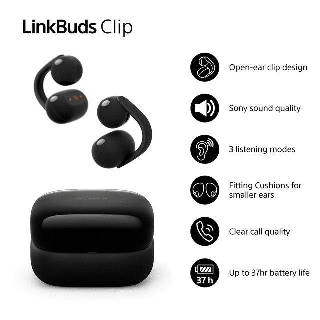 Sony LinkBuds Clip Open Ear Black True Wireless Bluetooth Earphones - 2