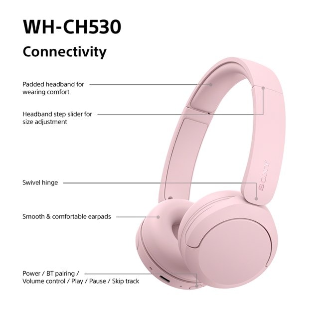 Sony WH-CH530 Pink Bluetooth Headphones - 9