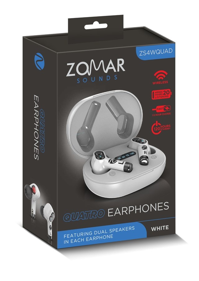 Zomar Sounds Quad White True Wireless Bluetooth Earphones - 2