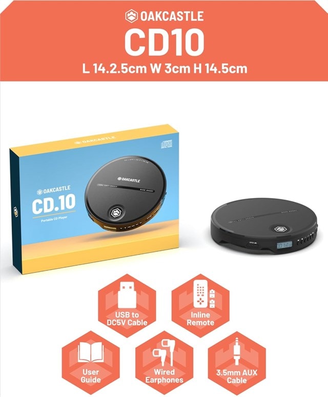 Oakcastle CD10 Black Portable CD Player - 7