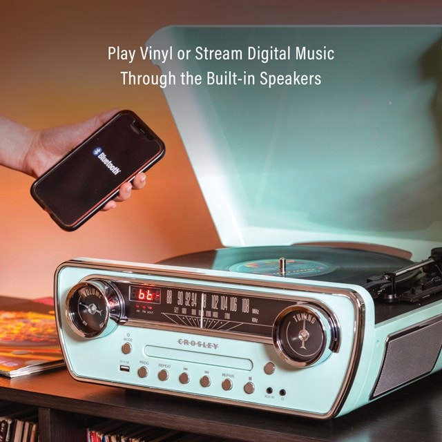 Crosley Powel 7-in-1 Aqua Blue Bluetooth Turntable with FM Radio and CD Player - 3