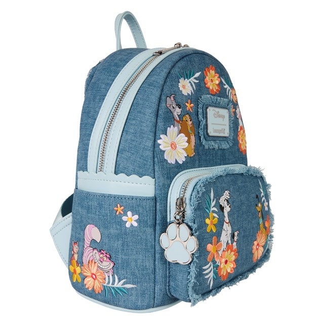 Disney Dogs & Cats Faux Denim Fringe Loungefly Mini Backpack - 4