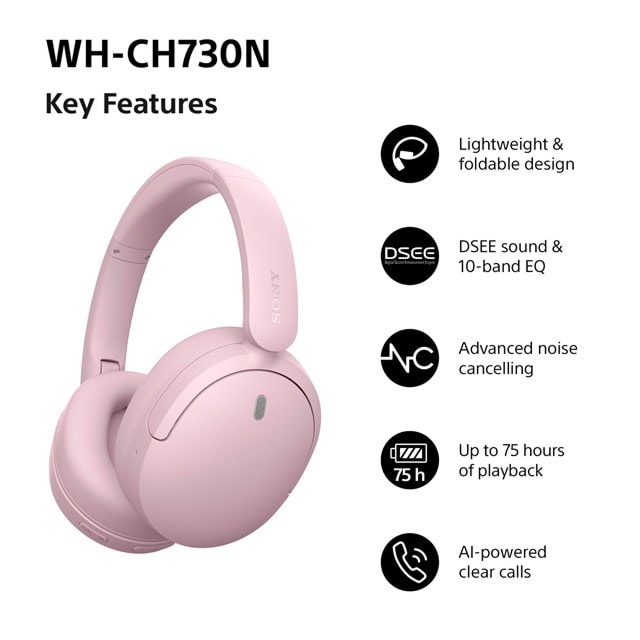 Sony WH-CH730N Pink Noise Cancelling Bluetooth Headphones - 9
