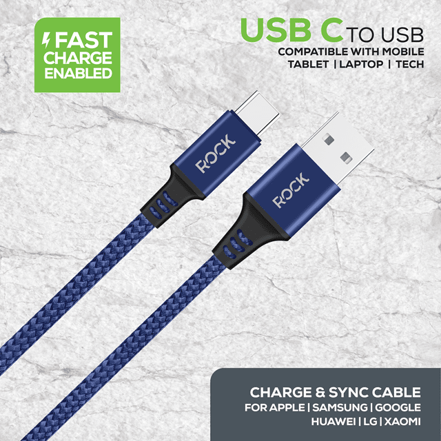 Rock Navy Braided USB-C Cable 1M - 3