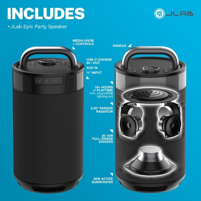 JLab Epic Party Black Bluetooth Speaker - 8