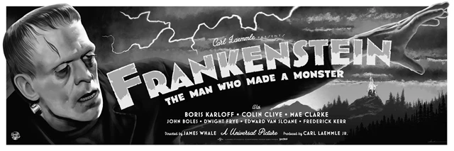 Frankenstein Black & White Andrew Swainson 61cm x 91cm Fine Art Poster - 1