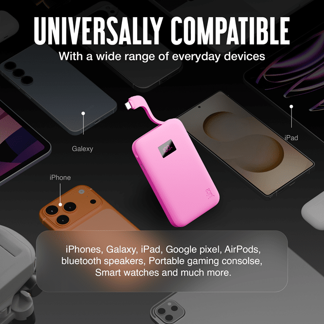 Juice 1 Charge Pink 5000mAh Power Bank with Integrated Cable - 7