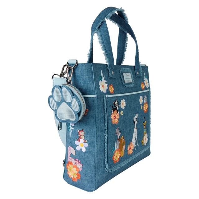 Disney Dogs & Cats Faux Denim Convertible Loungefly Tote Bag With Coin Bag - 3