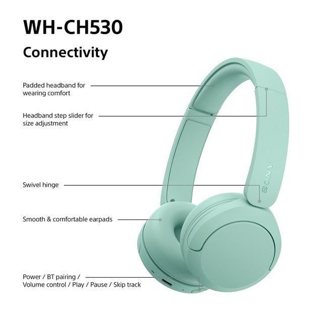 Sony WH-CH530 Green Bluetooth Headphones - 9
