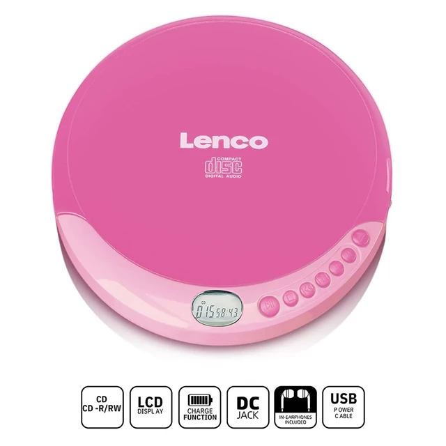 Lenco CD-011 Pink Portable CD Player - 5