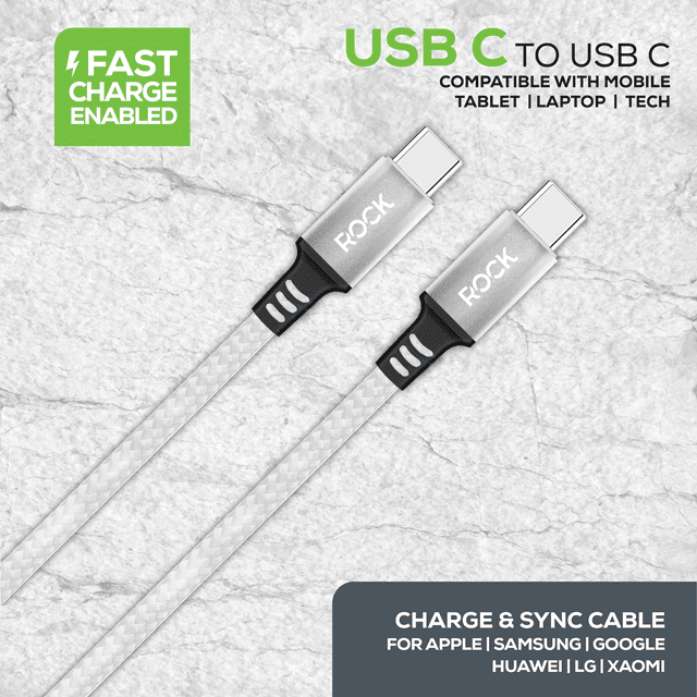 Rock White Braided USB-C to USB-C Cable 1M - 3