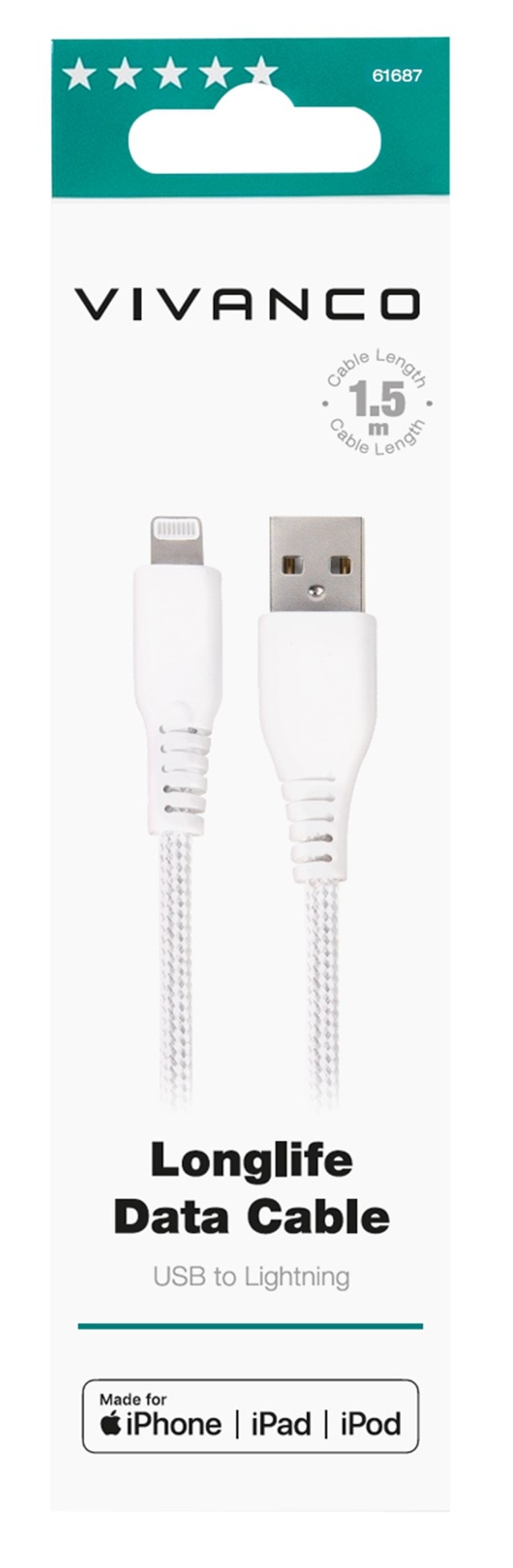Vivanco White Longlife Lightning Cable 1.5m - 2