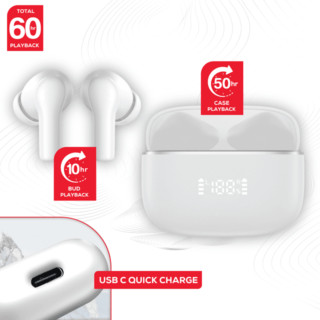 Rock ANC TWS White Active Noise Cancelling True Wireless Bluetooth Earphones - 5