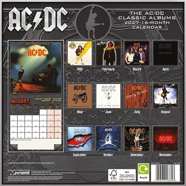 AC/DC Classic Albums 2027 Square Calendar - 2
