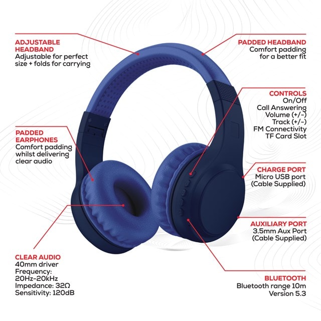 Rock BT On-Ear Navy Blue Bluetooth Headphones - 4