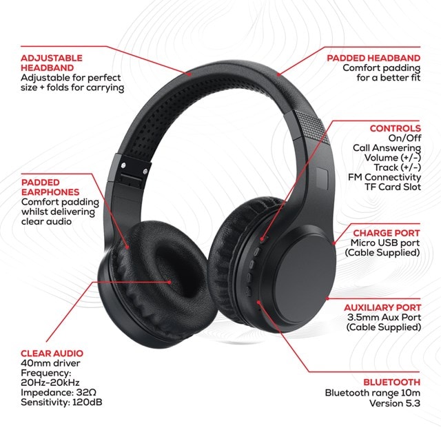 Rock BT On-Ear Black Bluetooth Headphones - 4