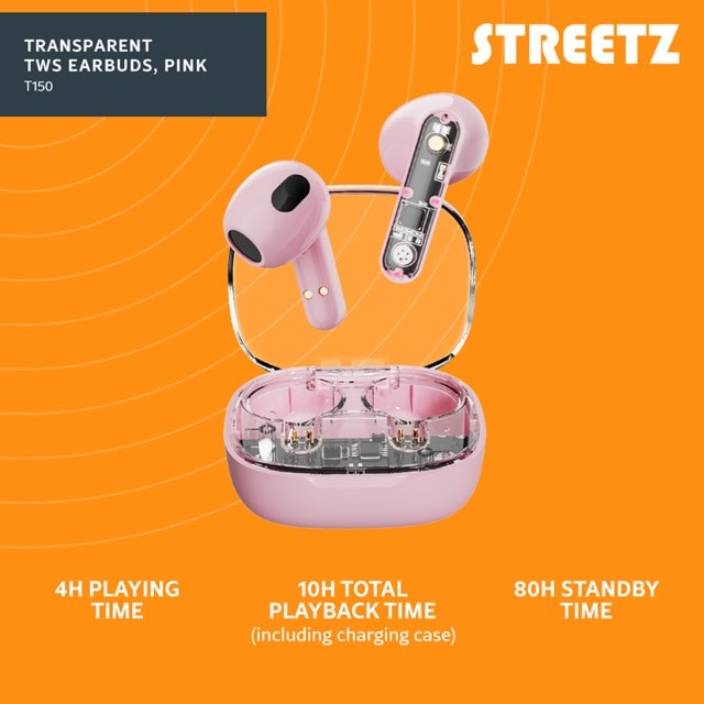 Streetz T150 Transparent Pink True Wireless Bluetooth Earphones - 5