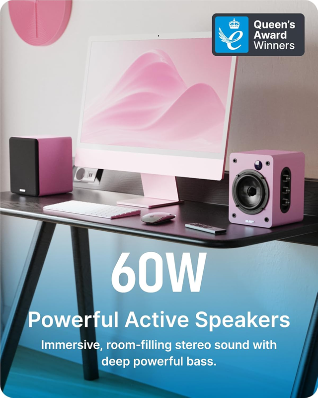 Majority D50X Pink Bluetooth Bookshelf Speakers - 2