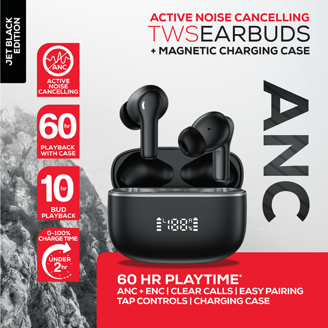 Rock ANC TWS Black Active Noise Cancelling True Wireless Bluetooth Earphones - 6