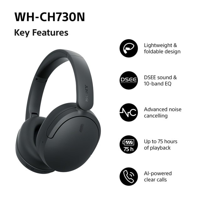 Sony WH-CH730N Black Noise Cancelling Bluetooth Headphones - 9